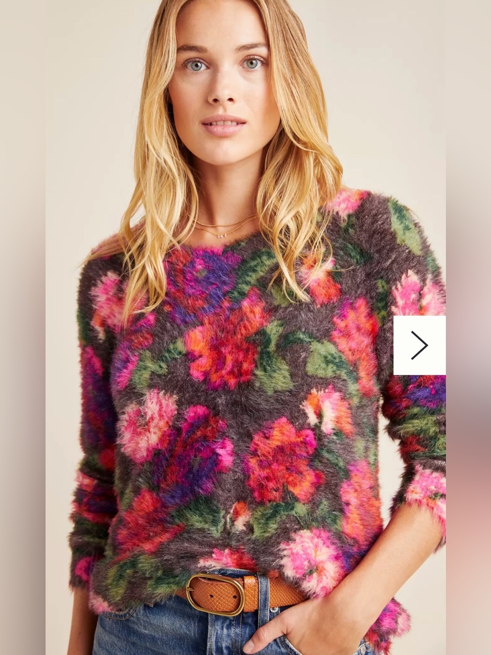 Anthropologie Ariel Eyelash Sweater fuzzy floral pink sz S